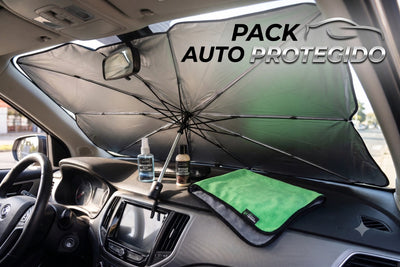 Pack Auto Protegido: Paraguas parasol para auto uv + Paño de regalo