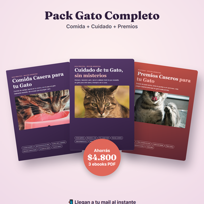 Pack Gato Completo: Comida Casera + Cuidado + Premios (3 PDF)