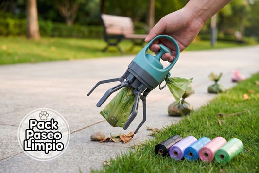 Pack Paseo Limpio: Pinza Recogedora + 5 Rollos De Bolsas De 15 unidades c/u