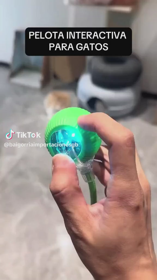 Pelota Interactiva para Gato con Luces - Recargable (Color Verde o Rojo)