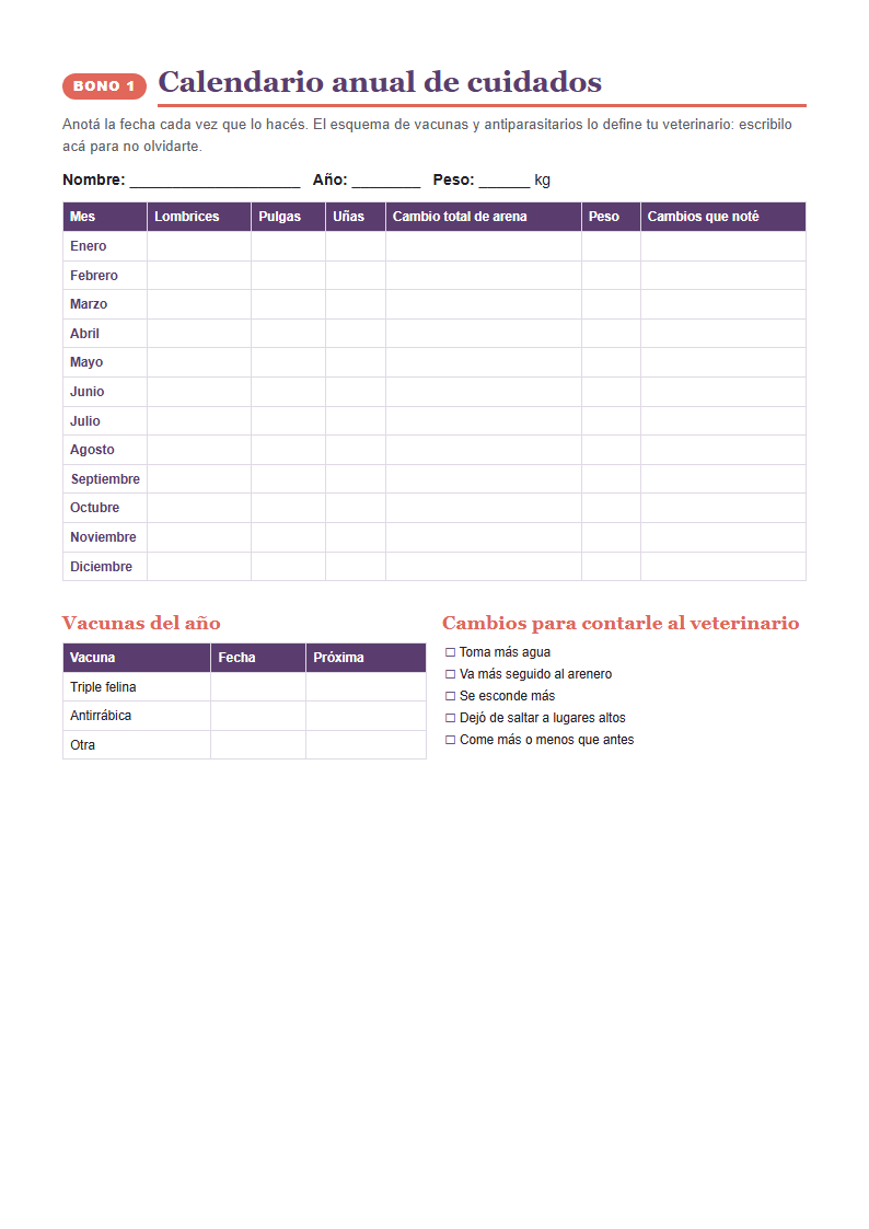 Calendario anual de cuidados
