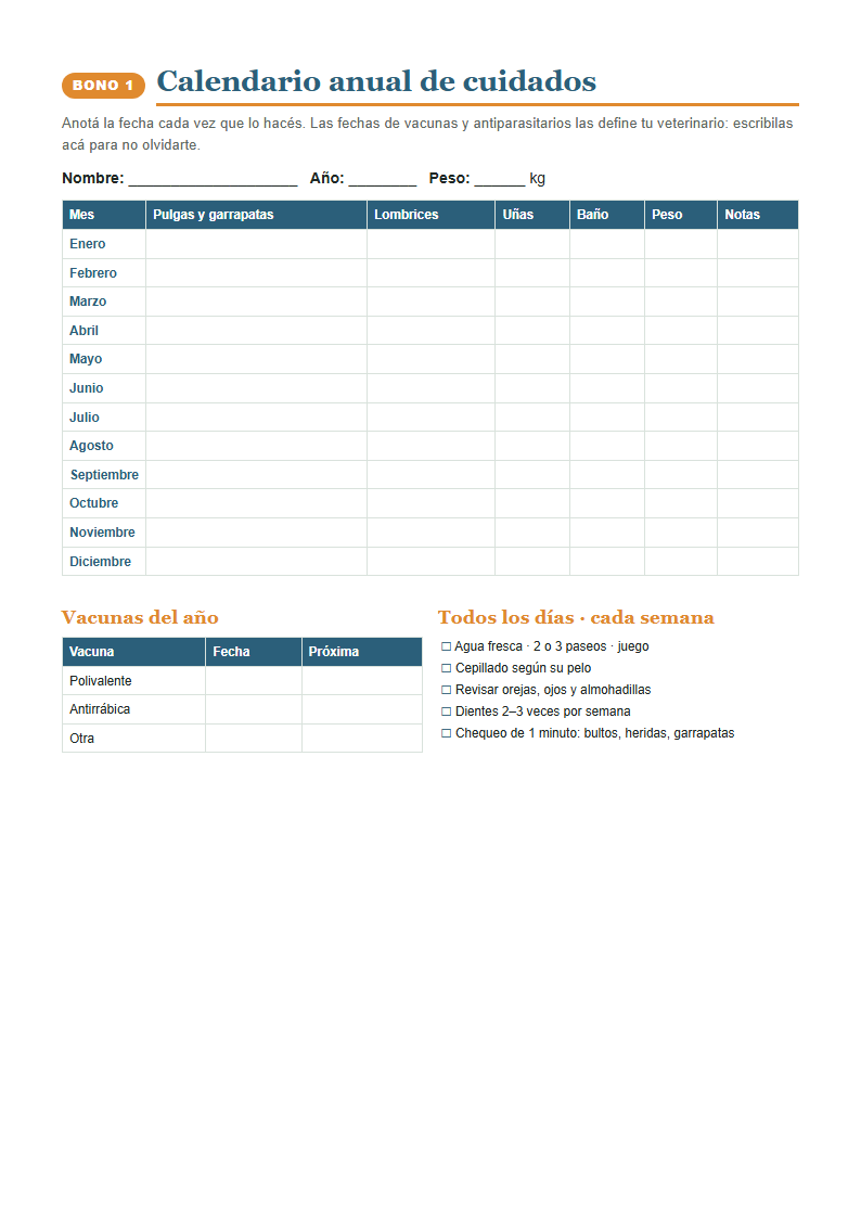 Calendario anual de cuidados