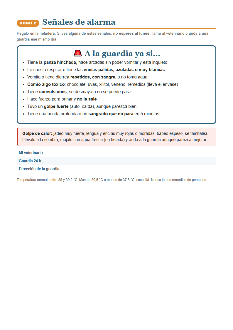 Cartel de señales de alarma