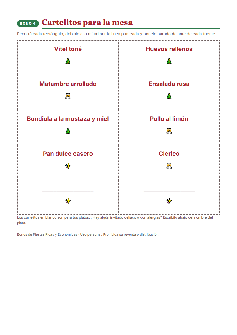 Cartelitos para la mesa